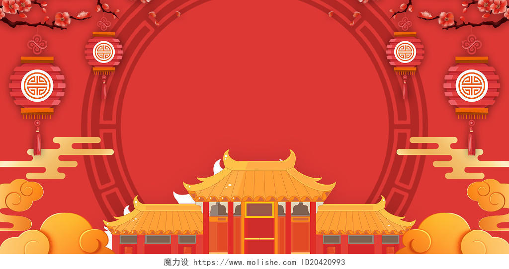红色中国风新年喜庆展板背景